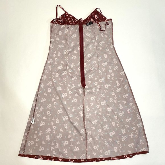Cbr Burgundy Floral Print Back Zip Side Split Sleeveless Dress Women Size L - Picture 5 of 12